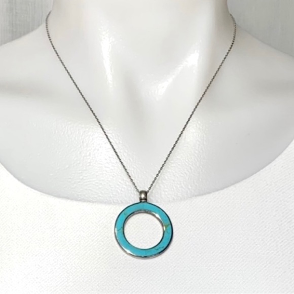 Vintage 925 Turquoise pendant with chain. Necklace Round - Picture 6 of 6